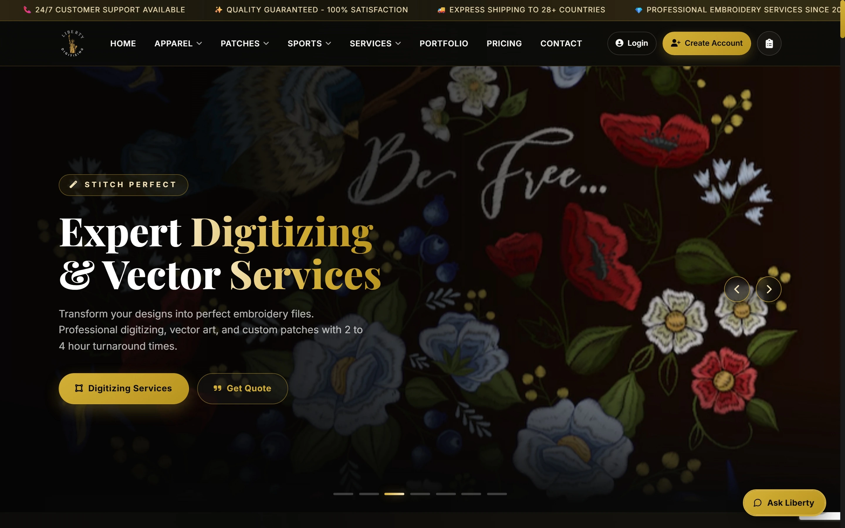 Liberty Digitizing apparel and embroidery storefront