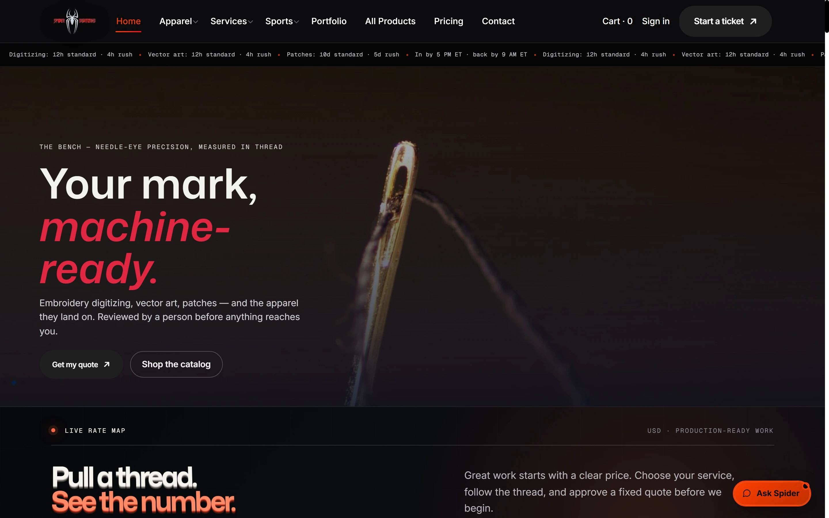 Spider Digitizing production and quote experience